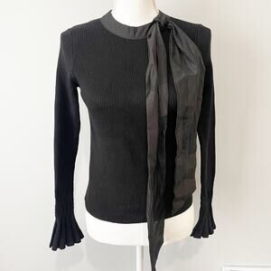 Chicwish black ribbed bell sleeve satin scarf top size small NWT new